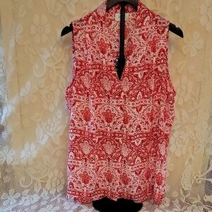 Laundry By Shelli Segal Red and White Sleeveless Blouse